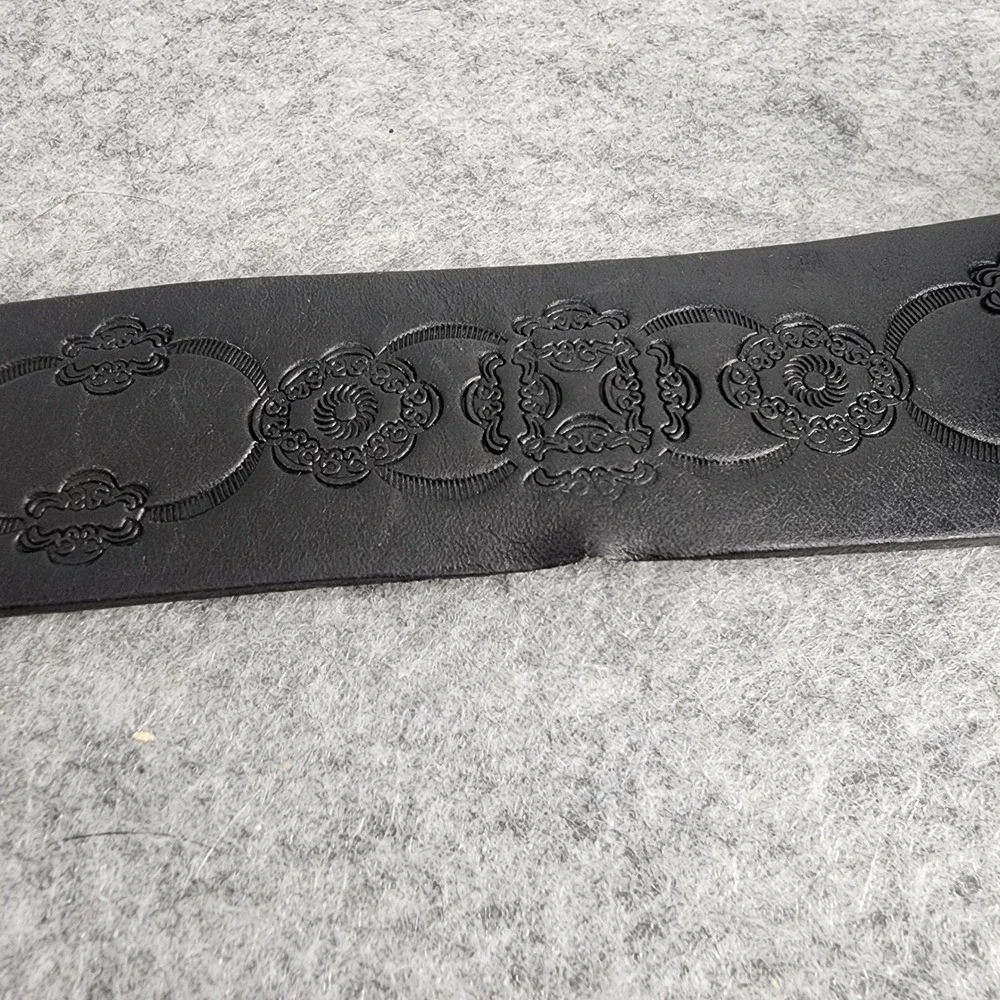Fossil Black Embossed Leather Turquoise Filigree Buckle Western Boho Belt Small